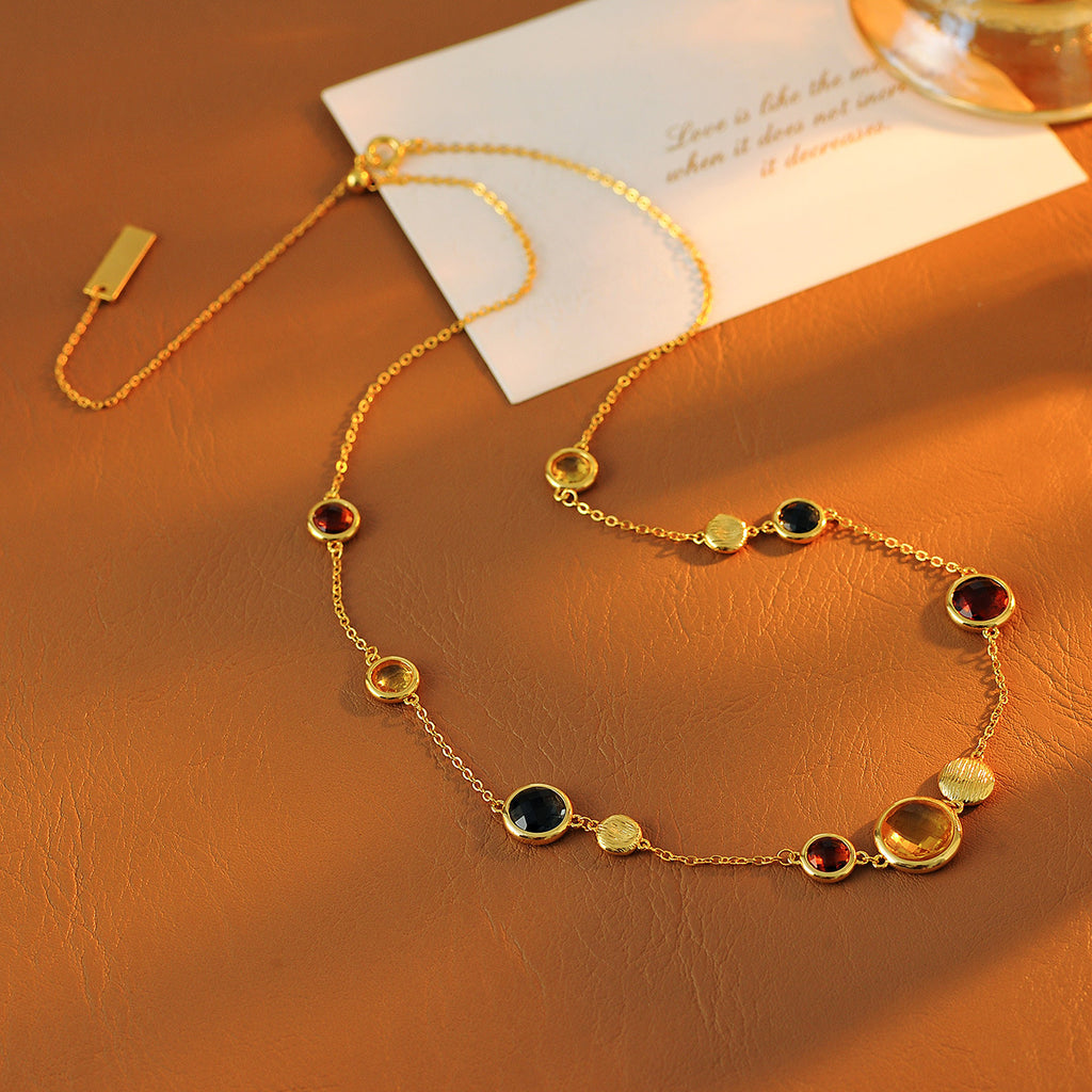 European and American Niche Colorful Faceted Artificial Crystal Necklace Versatile Geometric Sexy Collarbone Chain Choker for Women