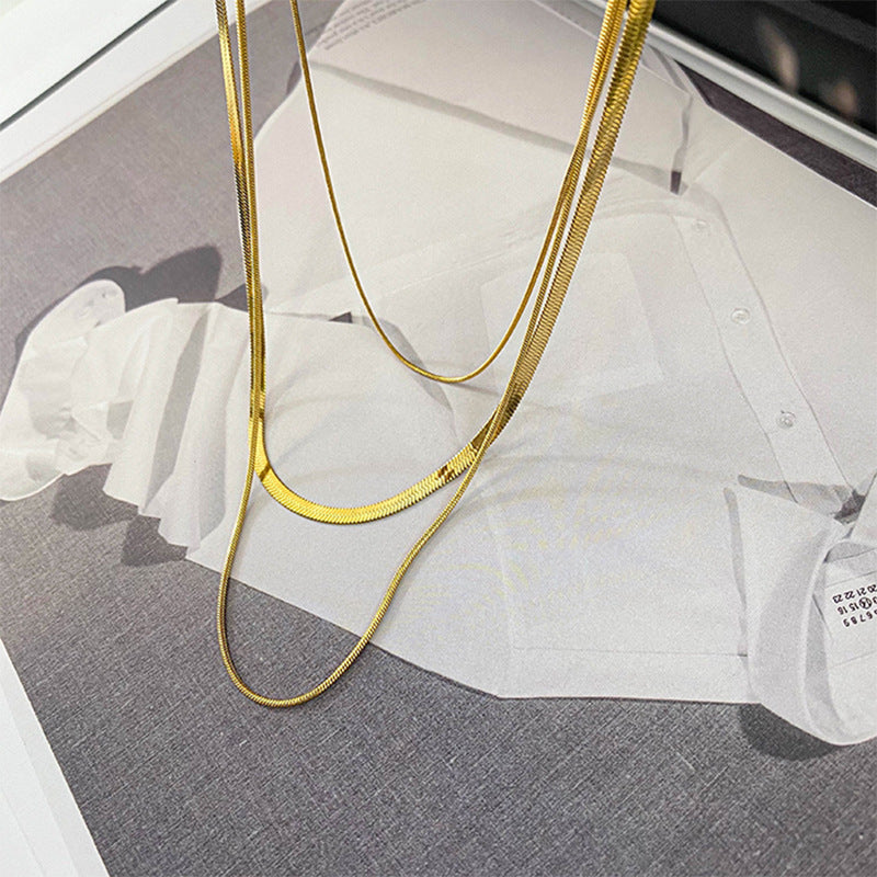 Multi-layer Stacked Titanium Steel Necklace for Women, Niche Versatile Elegant Pendant Clavicle Chain, European and American Fashion Choker Necklace, Women's Accessories