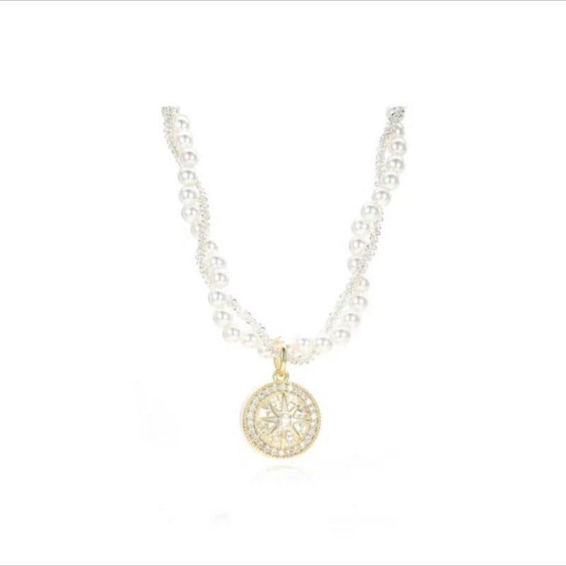 Pearl Eight-Pointed Star Necklace for Women, Light Luxury Collarbone Chain, Design Sense High-End Necklace, Light Luxury Fashion Collarbone Chain, Earrings for Women