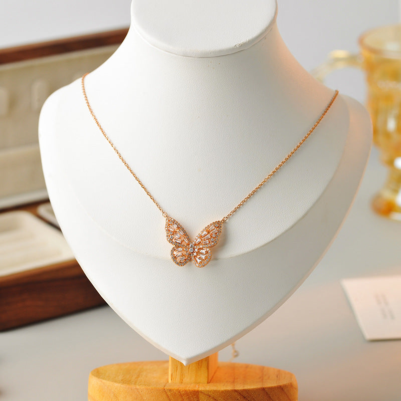 Butterfly Necklace New Style Elegant Versatile Light Luxury Collarbone Chain Rose Gold Sweater Chain Cross-Border Accessories