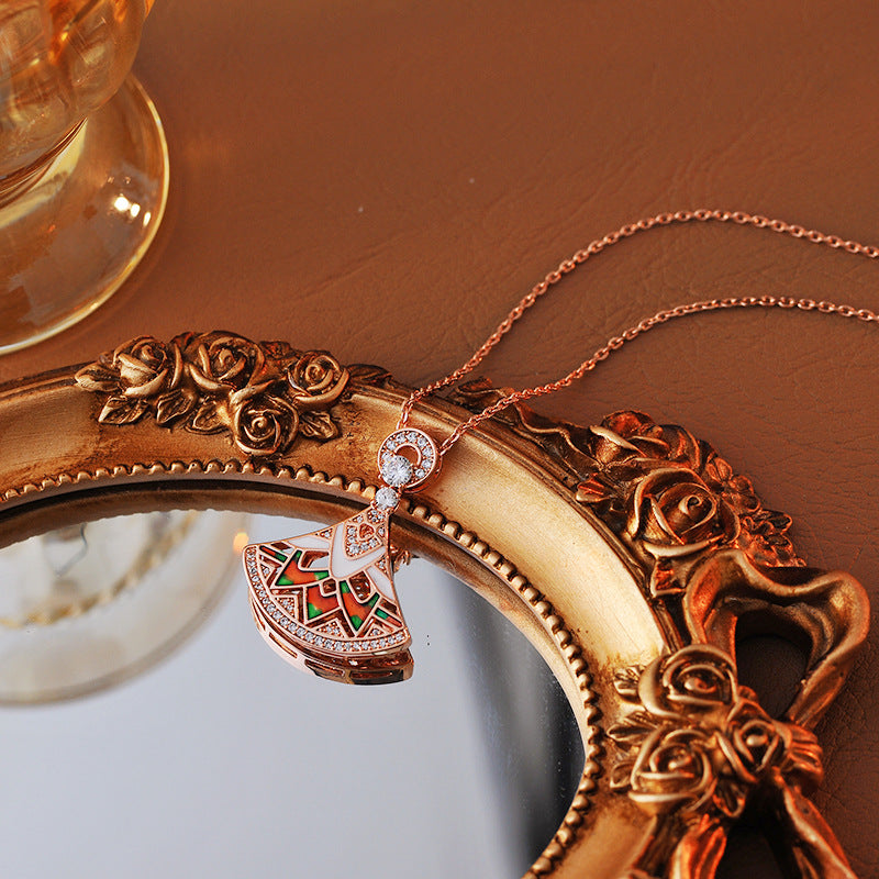 European and American Fashion Retro 18K Rose Gold Plated Fan-Shaped Gradient Enamel Craft Personality Simple Women's Fashion Necklace