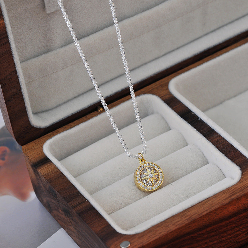 New Year's Hot-Selling Niche Retro Fashion Elegant Light Luxury High-End Micro-Paved Zircon Eight-Pointed Star Necklace