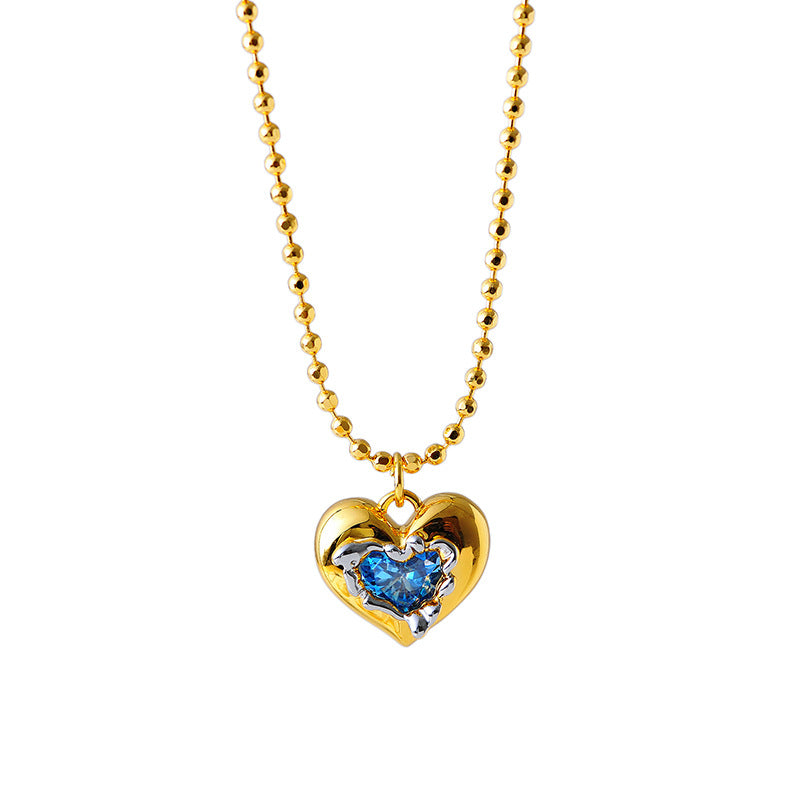 Blue Ocean Heart Love Necklace for Women High-End Versatile Collarbone Chain Pendant