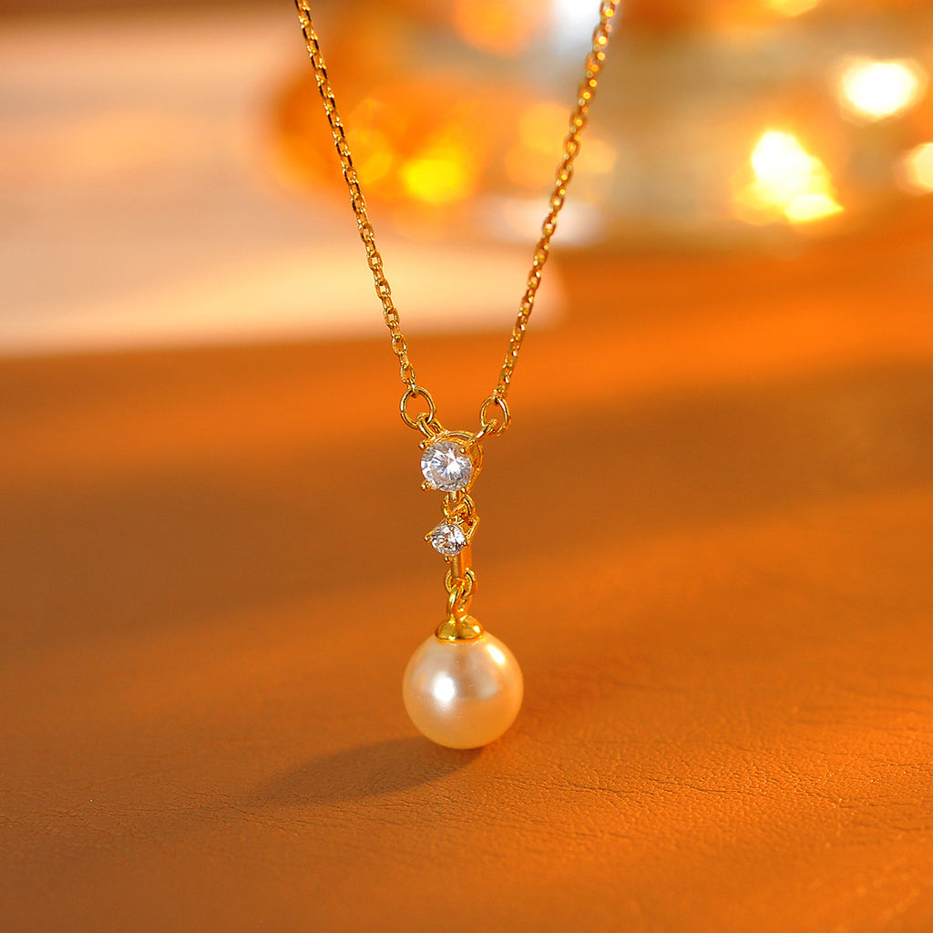 Simple Versatile Pearl Necklace New Classic Sparkling Zircon Collarbone Chain Daily Commute Party Accessories