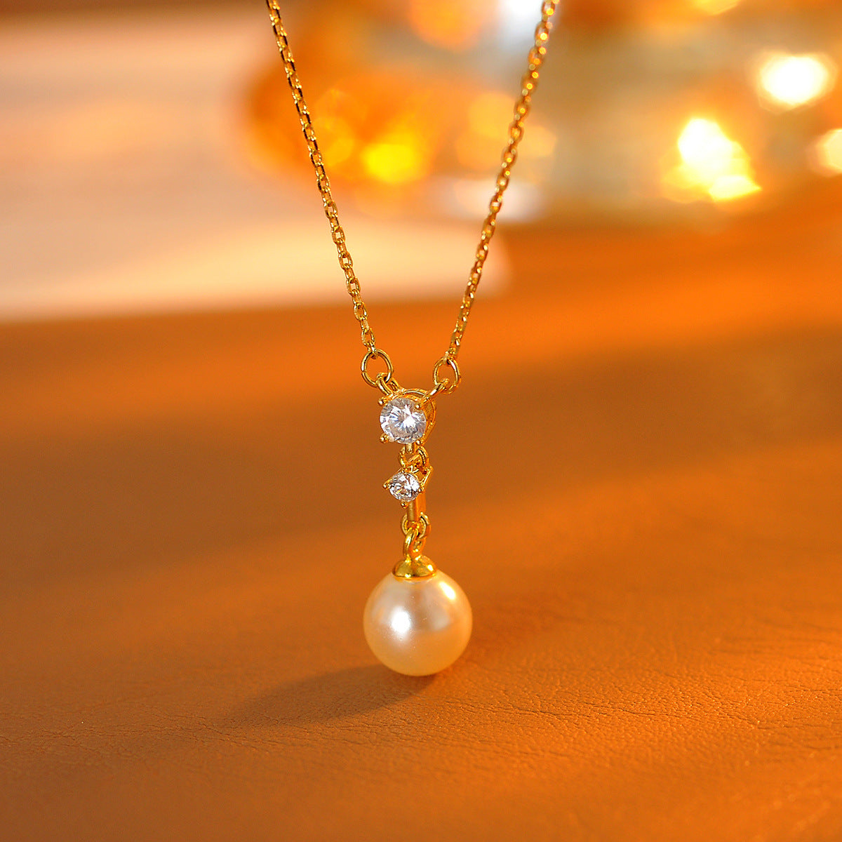 Simple Versatile Pearl Necklace New Classic Sparkling Zircon Collarbone Chain Daily Commute Party Accessories