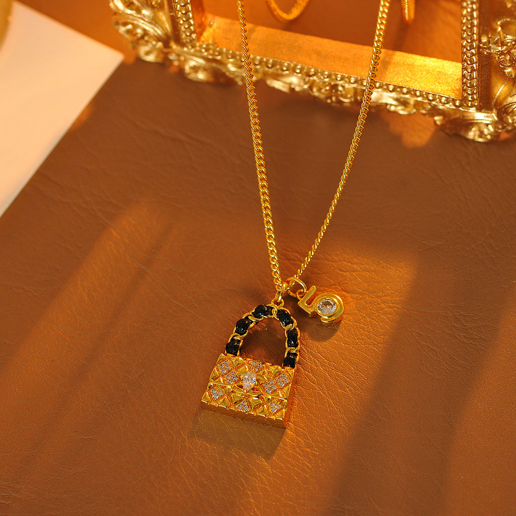 Luxurious High-End New Full Diamond Bag Necklace Fashion Versatile Light Luxury High-End Small 5 Pendant Necklace