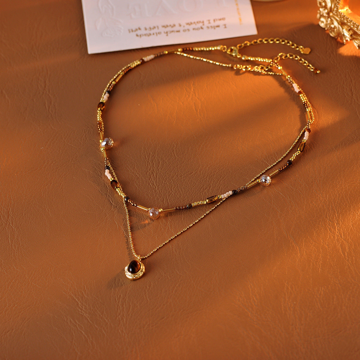 Double Layer Stacked Necklace with Diamonds and Natural Shell Pearl Single Pendant Necklace Light Luxury High-end Clavicle Chain