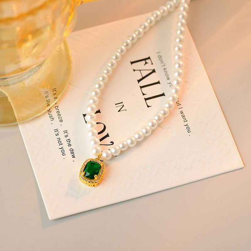 Real Gold Plated Zircon Pearl Necklace Simple High-end Elegant Collarbone Chain Fashion Versatile Light Luxury Jewelry