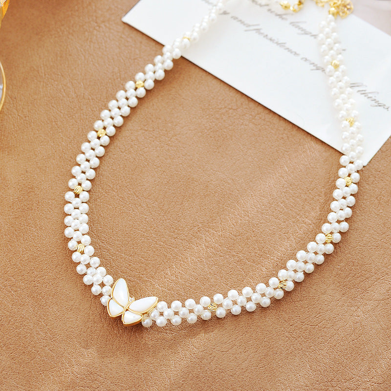 Internet Celebrity Style Butterfly Necklace New Pearl Light Luxury Niche Short Summer Collarbone Chain Sweet Design Jewelry