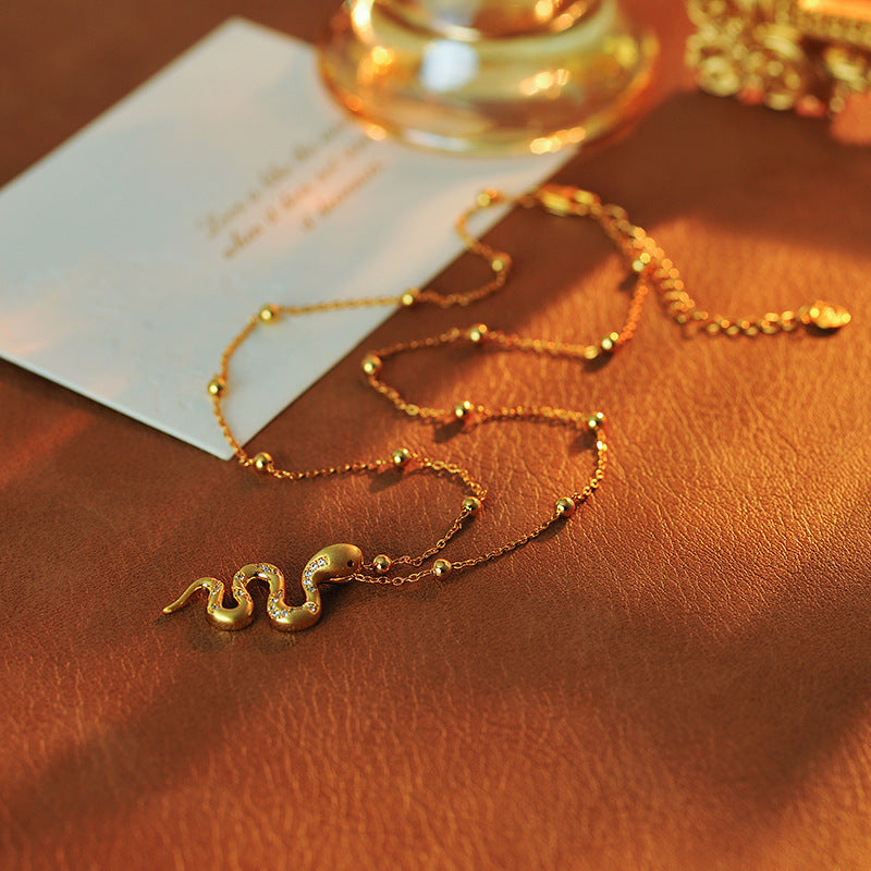 New Chinese Style Zodiac Snake Pendant Niche Wealth Attraction Clavicle Chain One Piece