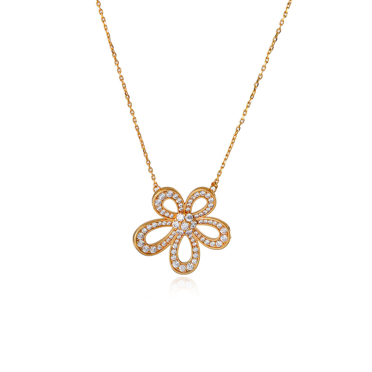 Micro Pave Zircon Five-Petal Flower Necklace Light Luxury Niche Women High-End Design New Hot-Selling Elegant