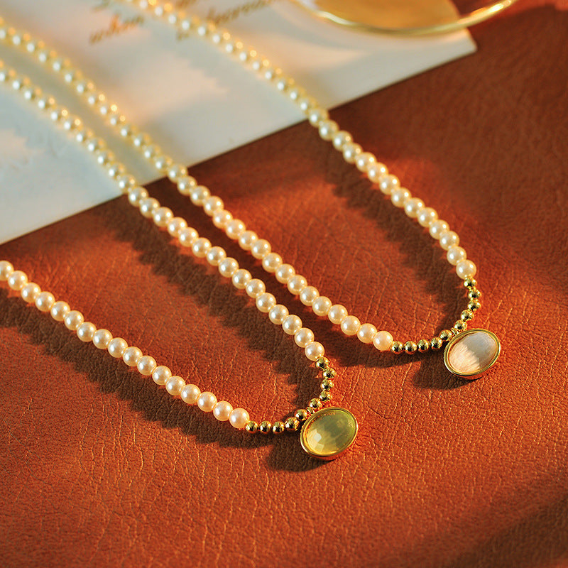 Korean Version Xiaomi Pearl Necklace New Cat's Eye Stone Pendant Light Luxury Niche Autumn Winter Accessory One Piece