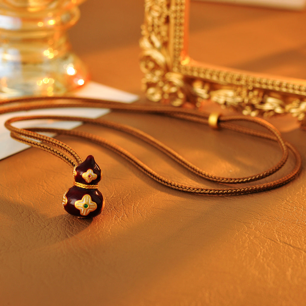 Exquisite New Chinese Style Retro Wine Red Cinnabar Red Enamel Color Drop Glaze Design Elegant Gourd Necklace