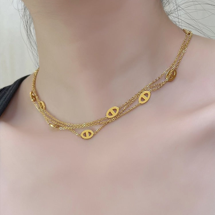 Long Pig Nose Necklace Elegant Luxury 18K Real Gold Titanium Steel Non-Fading High-End Women's Sweater Chain Jewelry