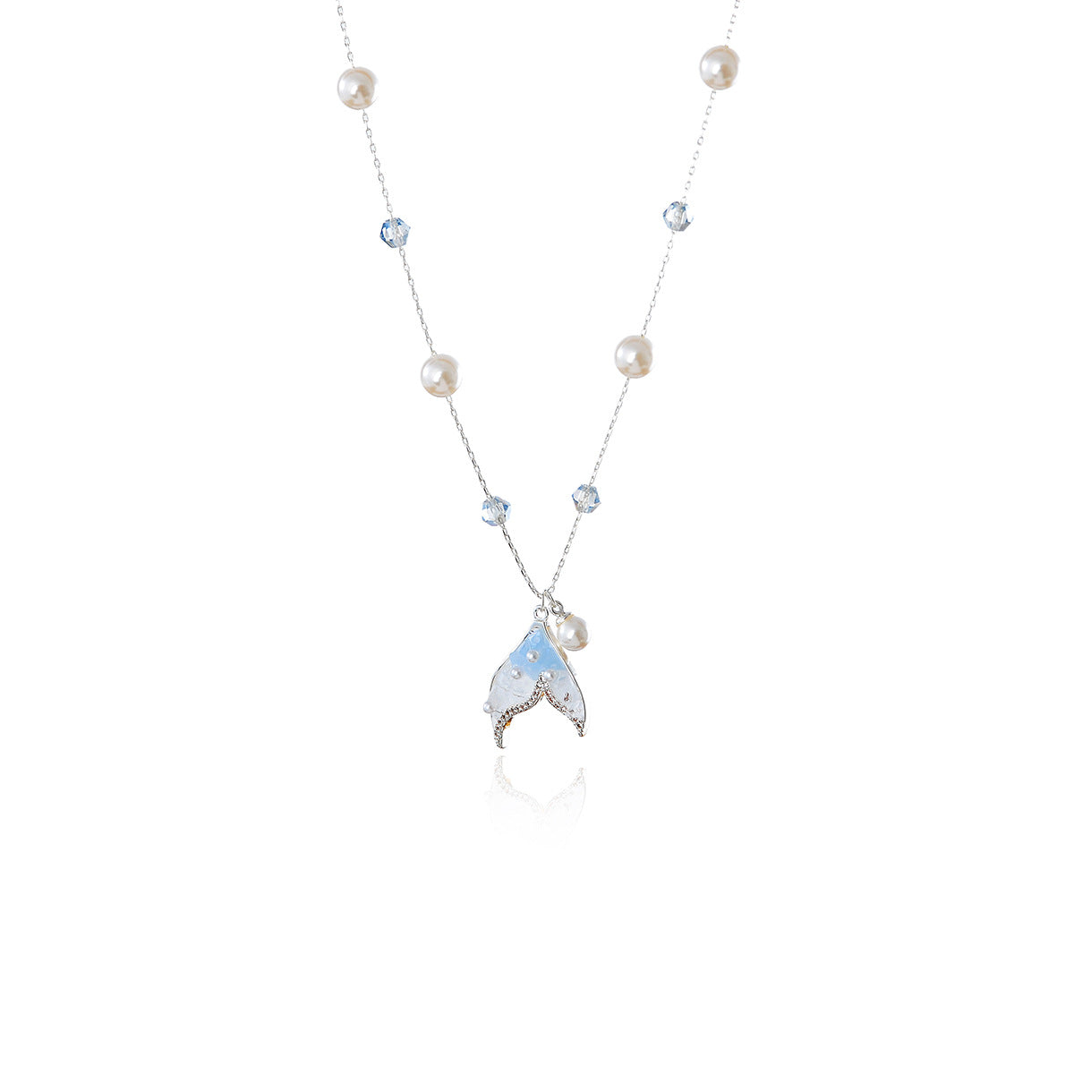 Gradient Blue Fish Tail Necklace for Women Summer Beach Vacation Style Versatile New Clavicle Chain