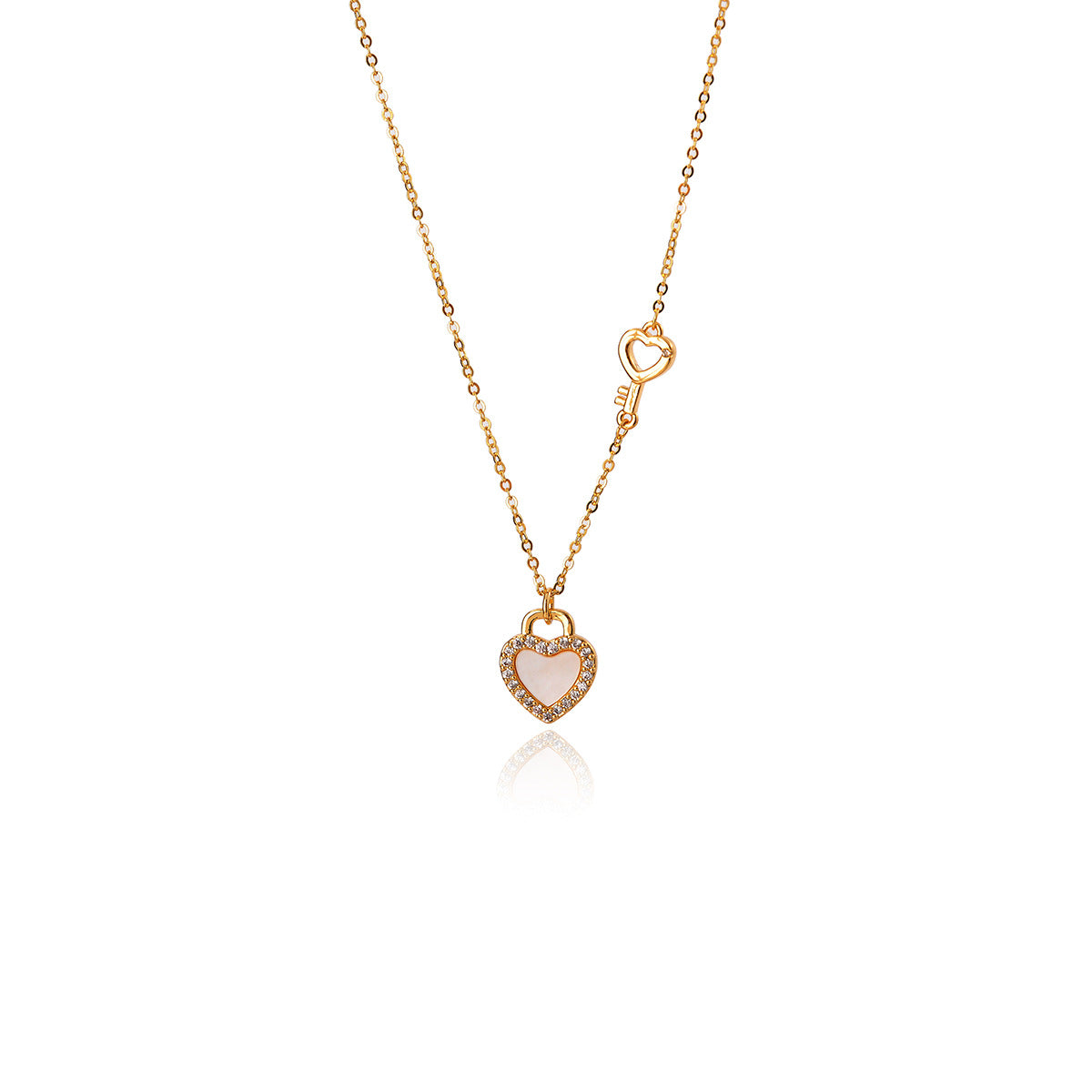 Heart Lock Necklace Heart Mother-of-Pearl Key Necklace for Women Light Luxury Niche Simple High-End Neck Chain