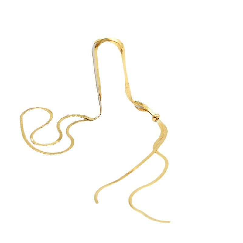 Titanium Steel Necklace for Women, Light Luxury Versatile Extra Long Snake Bone Chain, Adjustable Niche Light Luxury Design Sweater Chain for Women with a Sense of Sophistication