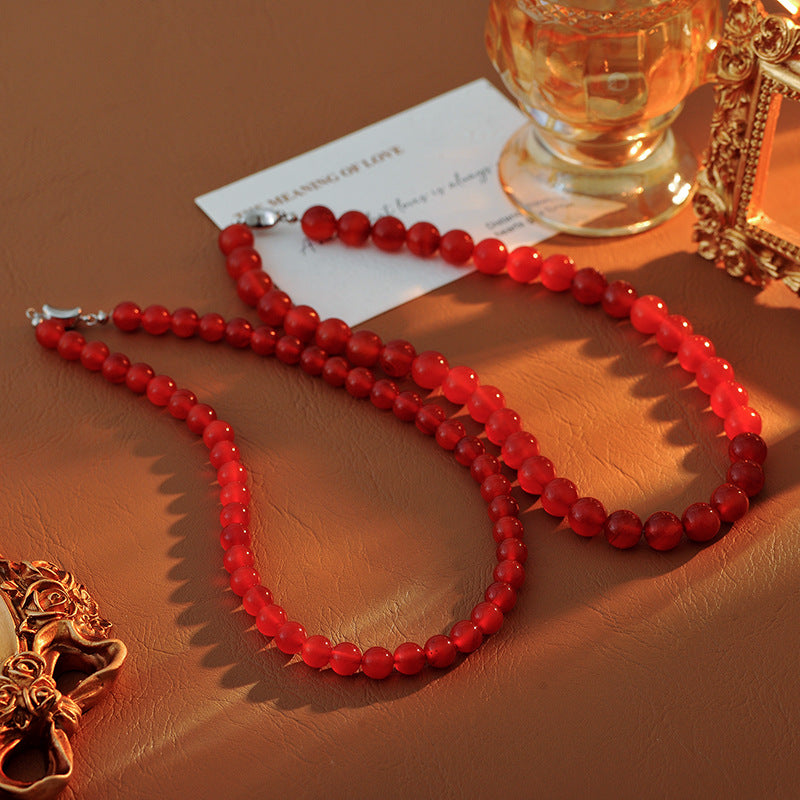 New Chinese Style Natural Red Agate Beaded Necklace Accessories for Women, New Hot-Selling High-End Collarbone Choker