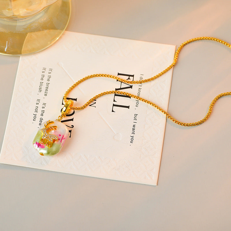 Colorful Natural Pearl Deer Pendant Necklace for Women New Hot-Selling High-End Zircon Collarbone Chain