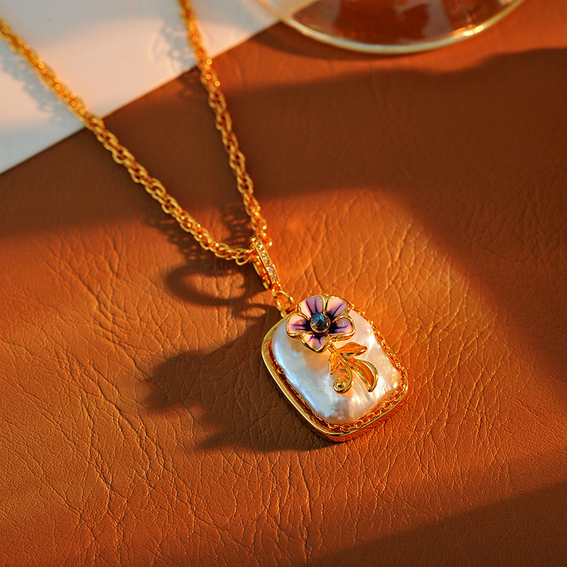 Monet Garden Vintage Necklace Natural Baroque Pearl Light Luxury Bead Retro Oil Painting Style Collarbone Chain One Piece