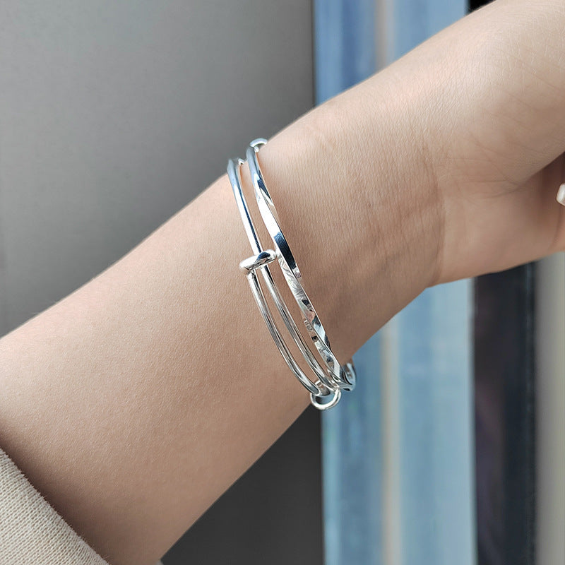 Japanese and Korean Adjustable Wave Pattern Bell Bracelet for Women, Niche Simple Versatile Solid Braided Hand Jewelry, Light Luxury