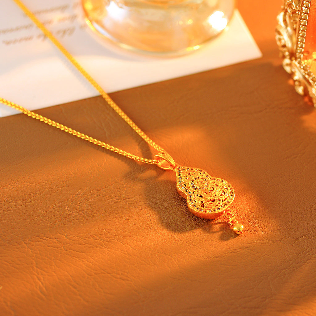 Real Gold Plated Gourd Pendant Necklace New Chinese Style Retro Gold Sweater Chain Jewelry