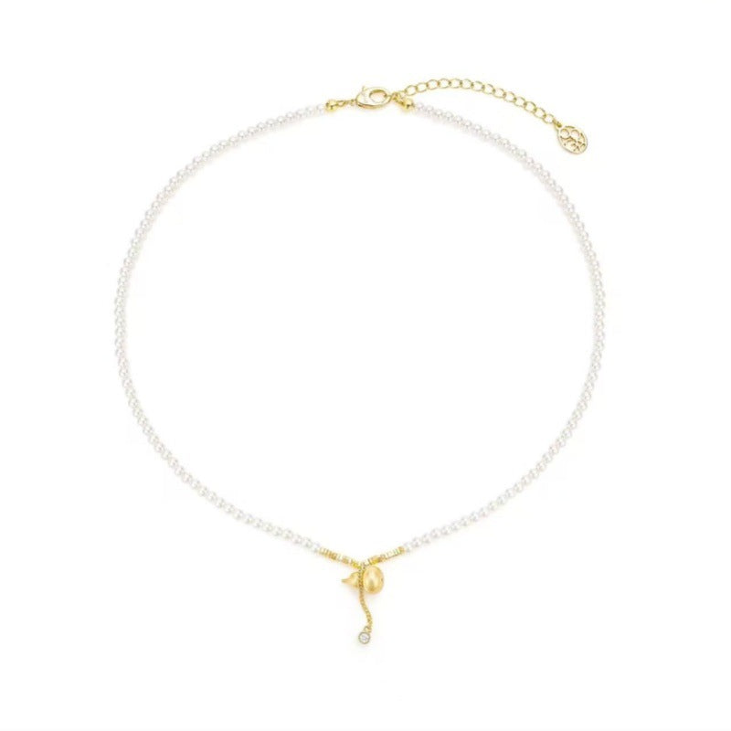 French Retro Style Pearl Gourd Pendant Necklace Bracelet Elegant High-end Beaded Collarbone Chain Choker