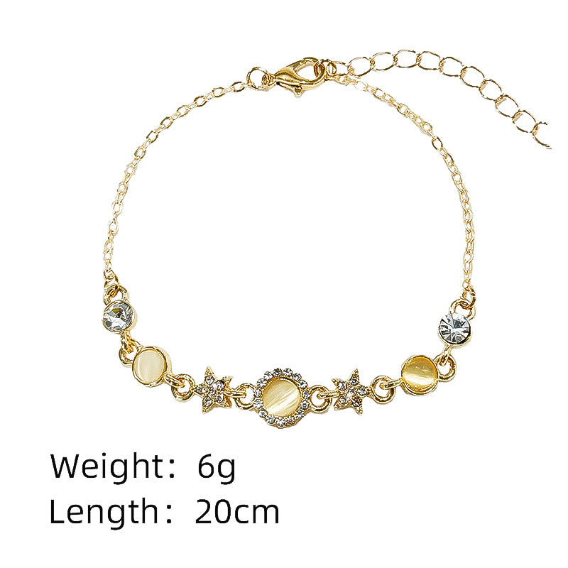 Korean Style Fashion Cat's Eye Stone Bracelet for Women, Light Luxury Jewelry, High-End Summer Temperament, Niche Versatile Bracelet