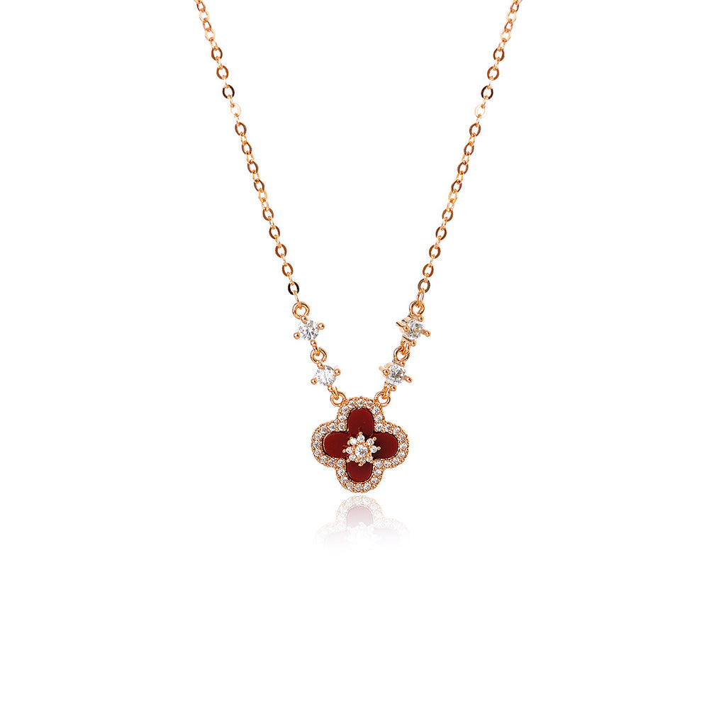 Pink Four-Leaf Clover Necklace for Women, Light Luxury Niche Design, High-End Clavicle Chain, Versatile Neck Chain