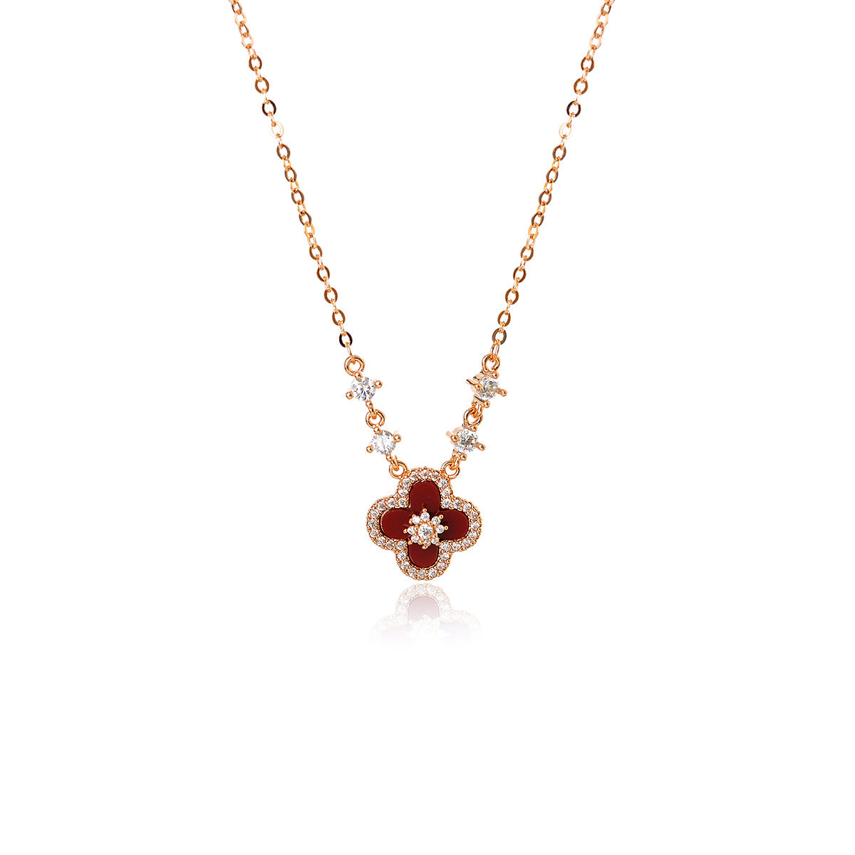 Pink Four-Leaf Clover Necklace for Women, Light Luxury Niche Design, High-End Clavicle Chain, Versatile Neck Chain