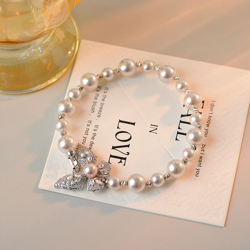 Autumn and Winter Must-Have Fashion Exquisite High-End New Manta Rose Pink Purple Pearl Butterfly Pendant Necklace Bracelet Earrings