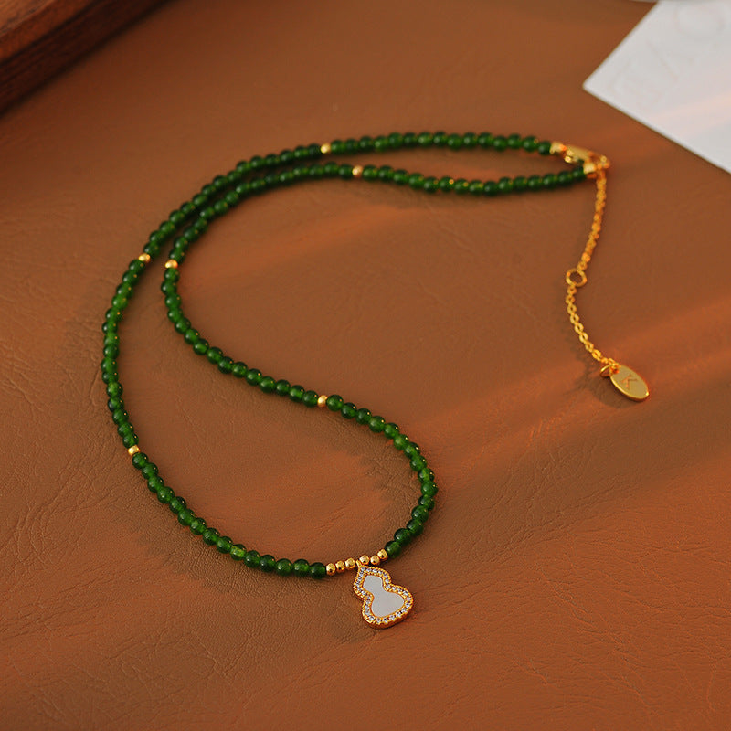 New Chinese Style Green Gourd Beaded Necklace Bracelet Collarbone Chain White Mother-of-Pearl Gourd Bracelet Necklace