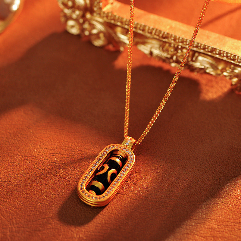 Gold Store Same Style Nine-Eyed Dzi Bead Gold Color Pendant Imitation Sand Gold Linlang Three-Eyed Dzi Bead Necklace Rotatable Pendant