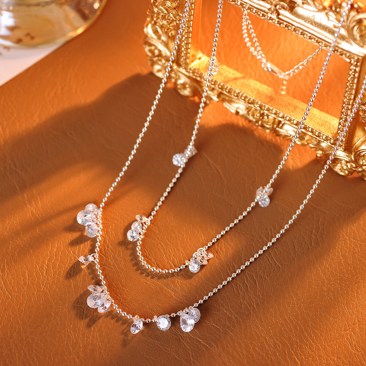 Shiny Gold-Plated Small Water Drop Necklace, Same Style as Xiaohongshu, Exquisite and Simple Zircon Temperament Collarbone Chain