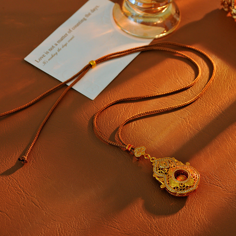 Gold-Plated Life's Four Beauties Rotating Gourd Pendant Imitation Gold Heritage Palace Pendant Fortune and Prosperity Rotating Necklace