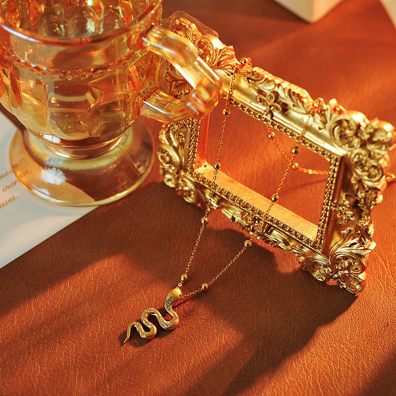 New Chinese Style Zodiac Snake Pendant Niche Wealth Attraction Clavicle Chain One Piece