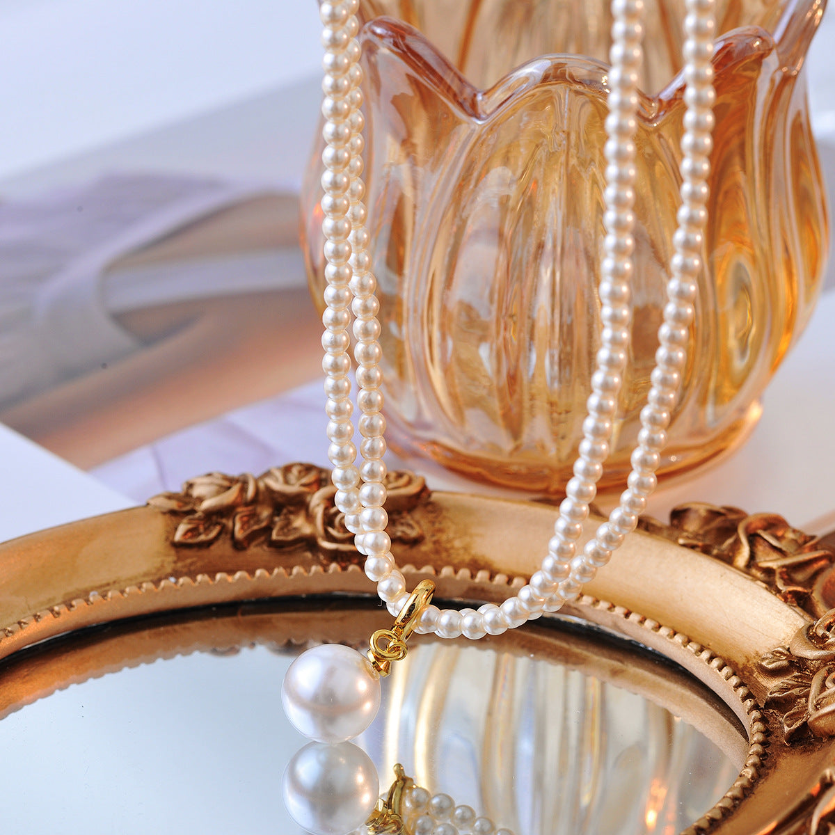 Xiaomi Pearl Double Layer Stacked Imitation Pearl Necklace Non-Fading Women Summer Versatile High-End Collarbone Choker