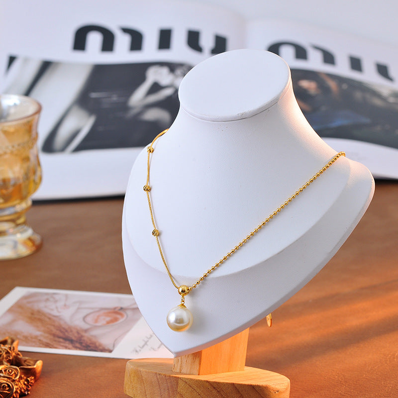 High Version Light Luxury Niche 18K Real Gold Plated Collarbone Chain Necklace with Bead Pendant Versatile High-End Feel