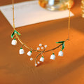 European and American Style Enamel Glaze Forest Style Sweet Plant Lily of the Valley Pearl Embellished Gentle Temperament Necklace
