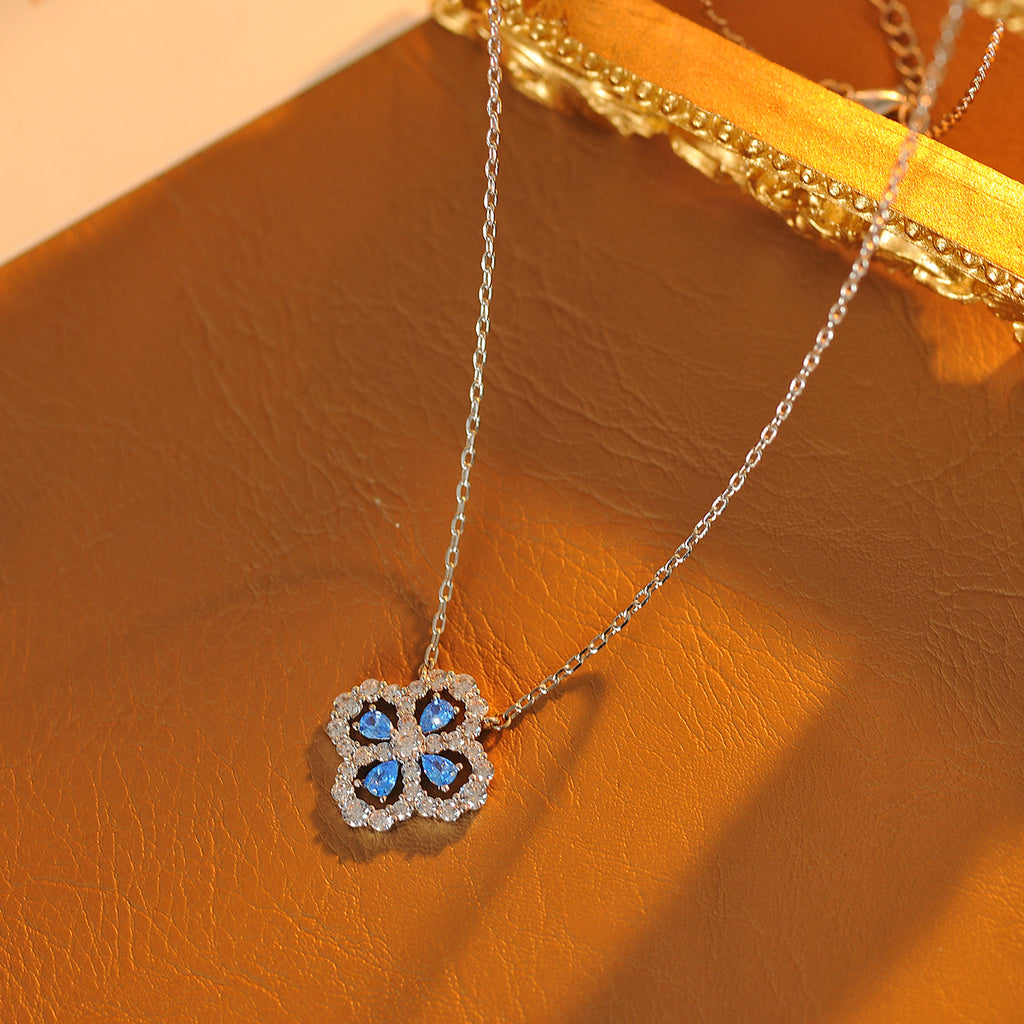 Four-leaf Clover Necklace Full Diamond Handmade Inlaid Collarbone Chain Light Luxury High-end Feel Xiaohongshu Socialite Same Style