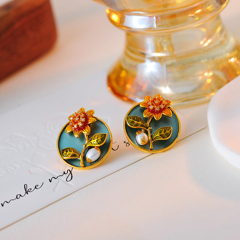 Vintage Oil Painting Style High-End Necklace Earrings Monet Retro French Light Luxury Pearl Choker Earrings for Women