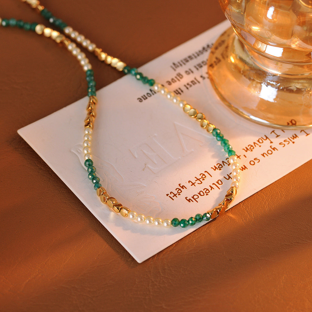 Necklace Hot-Selling Niche Design High-End Original Gemstone Turquoise Necklace Beaded Two-Tone Splicing Collarbone Chain