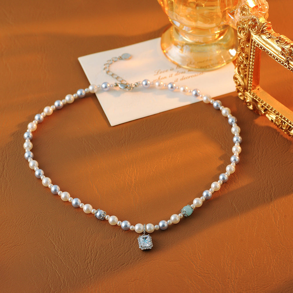 New Natural Blue Crystal Bead Necklace Choker Clavicle Chain Light Luxury Niche Shijia