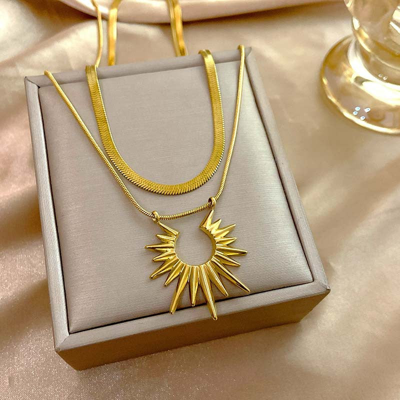 Titanium Steel Double Layer Stacked Collarbone Chain New Hot-Selling Sun God Light Luxury Niche High-End Spring Summer Women's Necklace