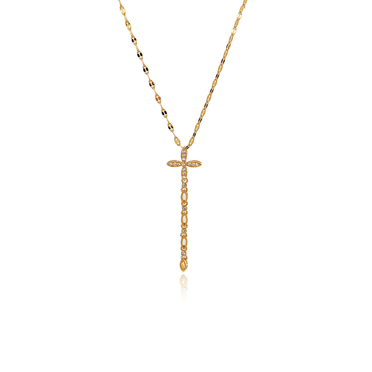 Necklace Real Gold Plated Gold Tassel Full Diamond Women's High-end Cross Pendant Clavicle Chain