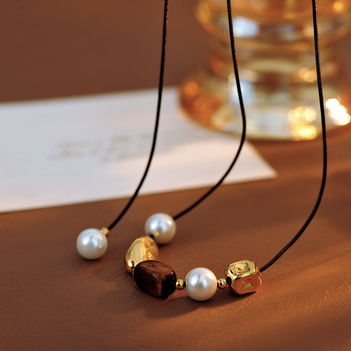 Tiger Eye Stone Melard Collarbone Chain Pendant Necklace New Accessory High-End Light Luxury Niche Jewelry