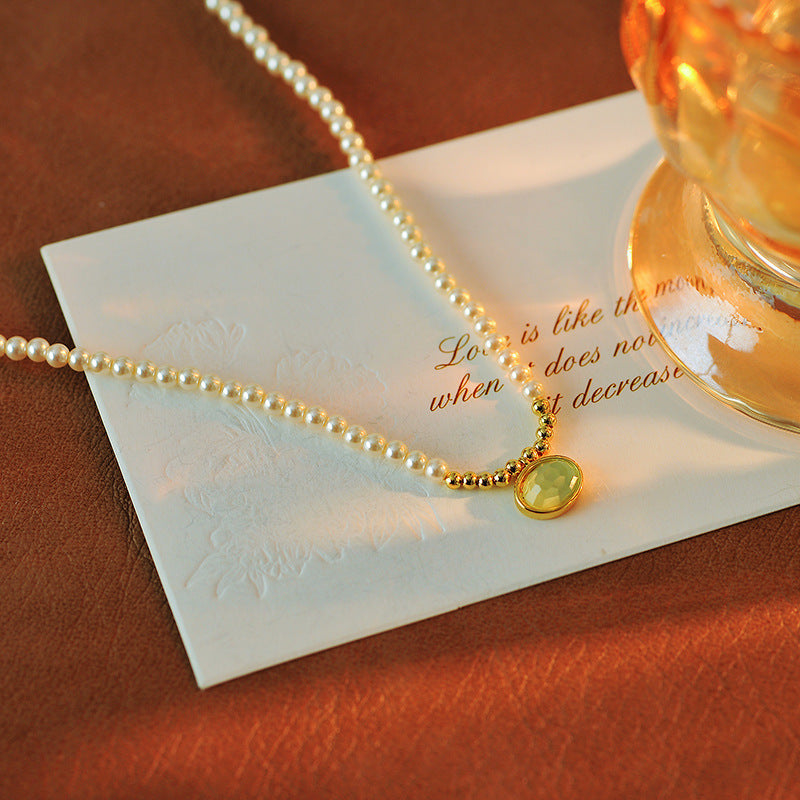 Korean Version Xiaomi Pearl Necklace New Cat's Eye Stone Pendant Light Luxury Niche Autumn Winter Accessory One Piece