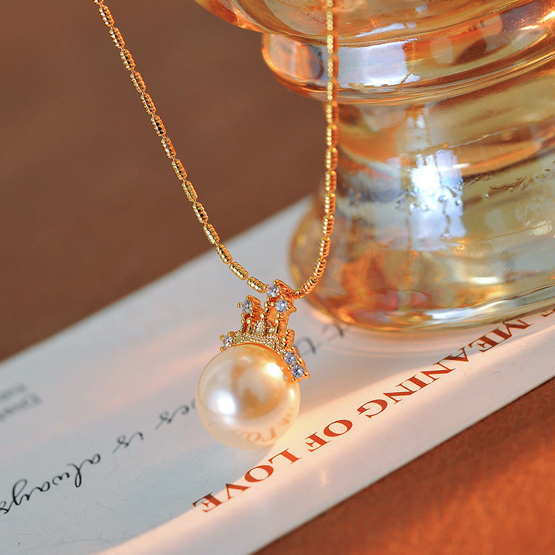 Dream Castle Princess Necklace French Court Style Shijia Pearl Collarbone Chain 18K Gold Plated Pearl Earrings Set for Women