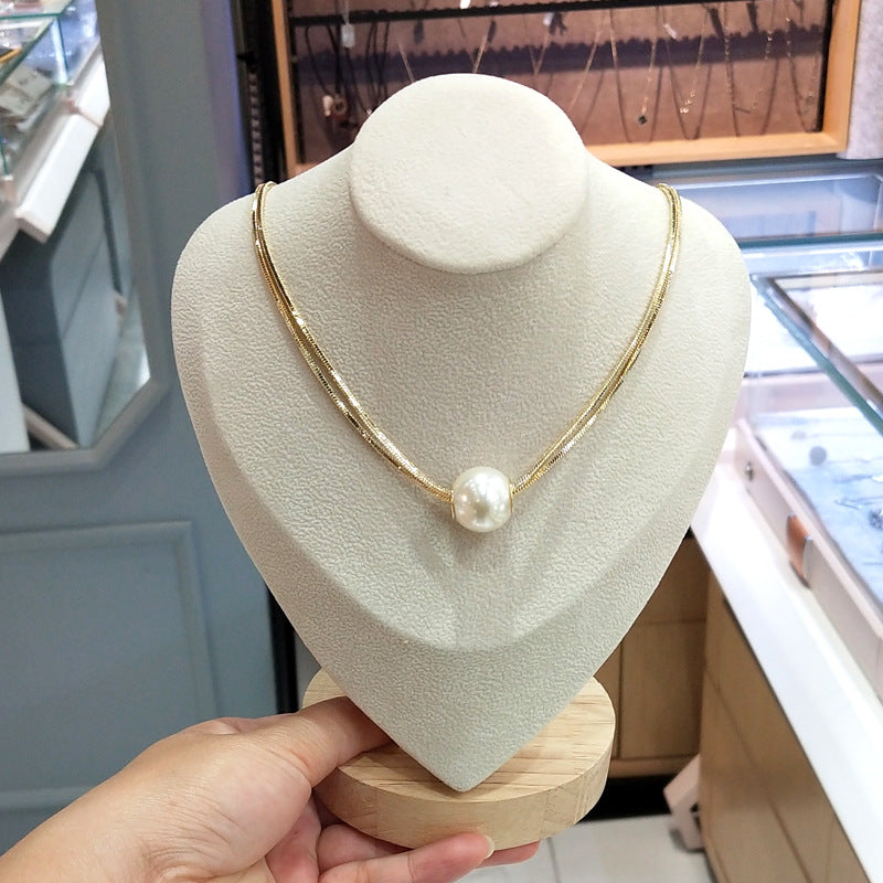 Light Luxury Pearl Pendant Necklace for Women 2025 New Double Layer French Niche Design Collarbone Chain High-end Neck Chain