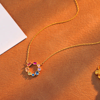 Rainbow Series Summer New European and American Style Colorful Zircon Necklace Collarbone Chain Manufacturer